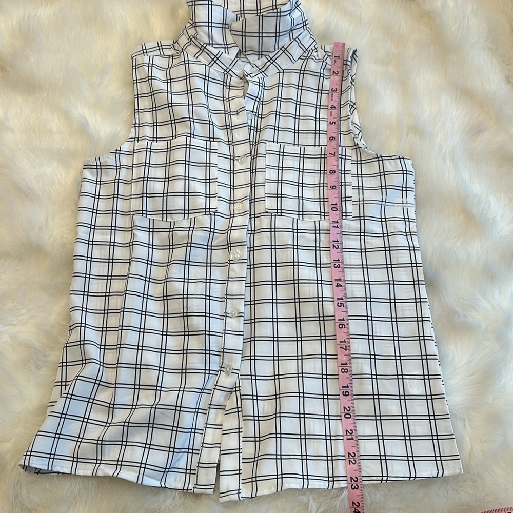Notations sleeveless button-down checkered print … - image 9